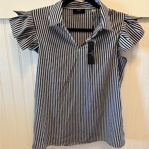 Tahari Black and White Striped Button Down Shirt